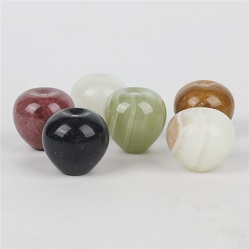 Marble Crystal Apple Incense Holder Jade Desktop Ornament Handmade Craftwork Living Room Decoration Punch Hole