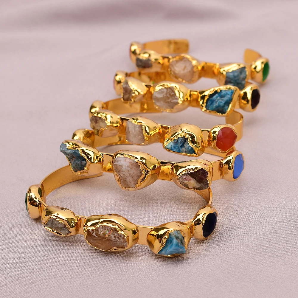 G-G Natural Mix Gems Apatite Tourmaline Citrine Stone Rough Bangle Bracelet