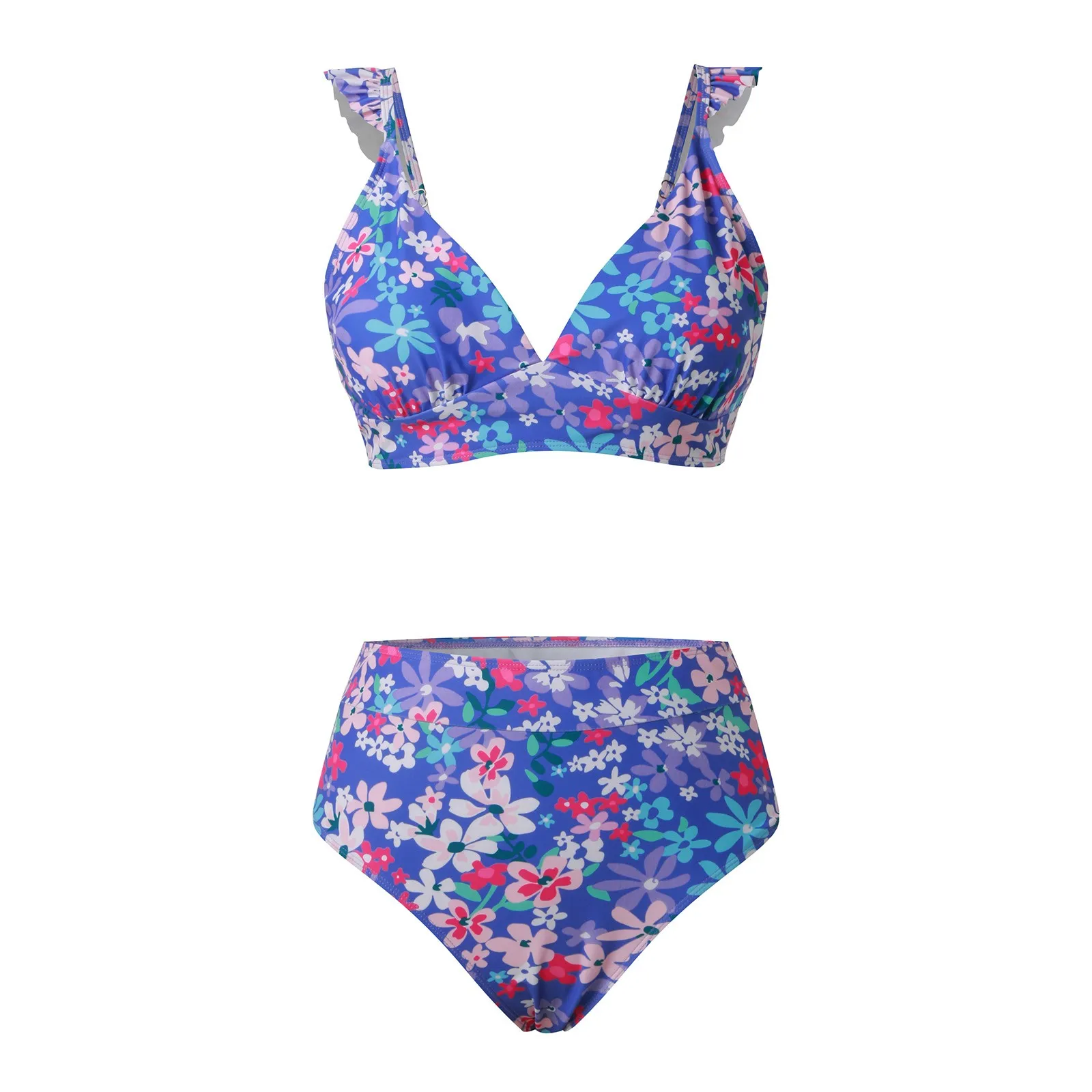 Mid Waist Bikini Set Swimsuit For Women Floral Printing Sexy Back Tie Two Pieces Swimwear 2024 Beach Bathing Suit Swimming Suit