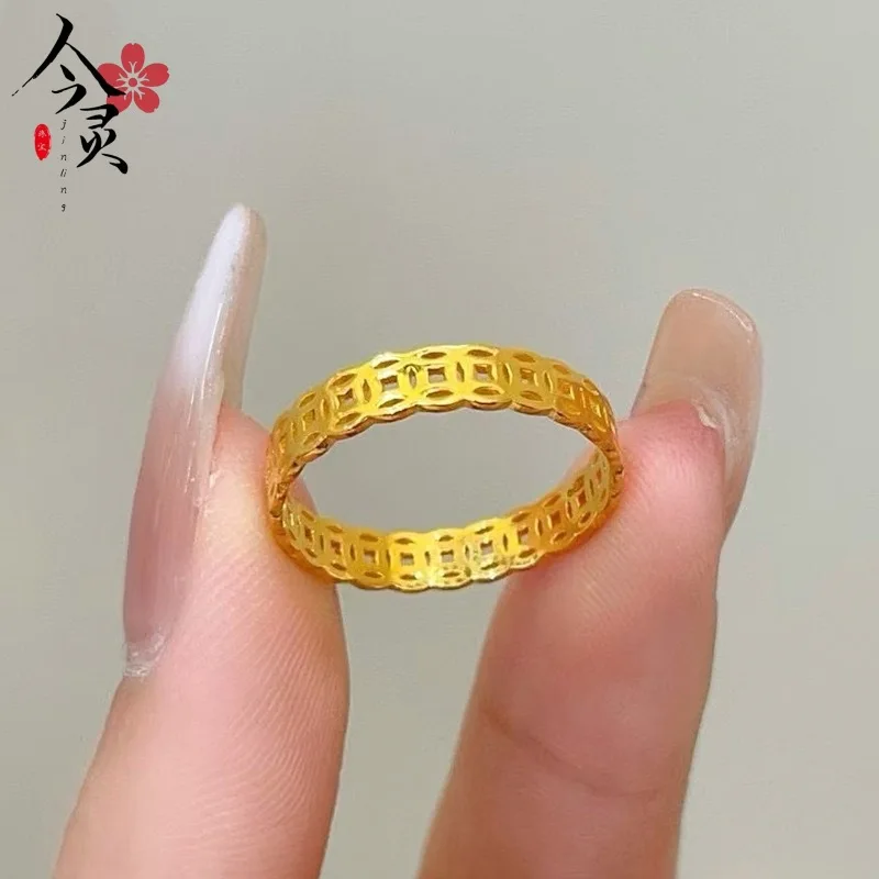 

Hypoallergenic Prosperous Money Ring For Women 24K Gold AU999 High purity gold brings safe comfort to sensitive finger skin