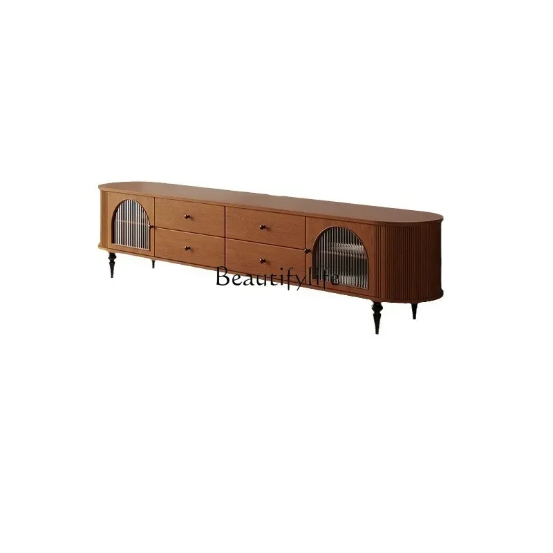 

FG11Medieval TV cabinet French retro living room household solid wood floor cabinet