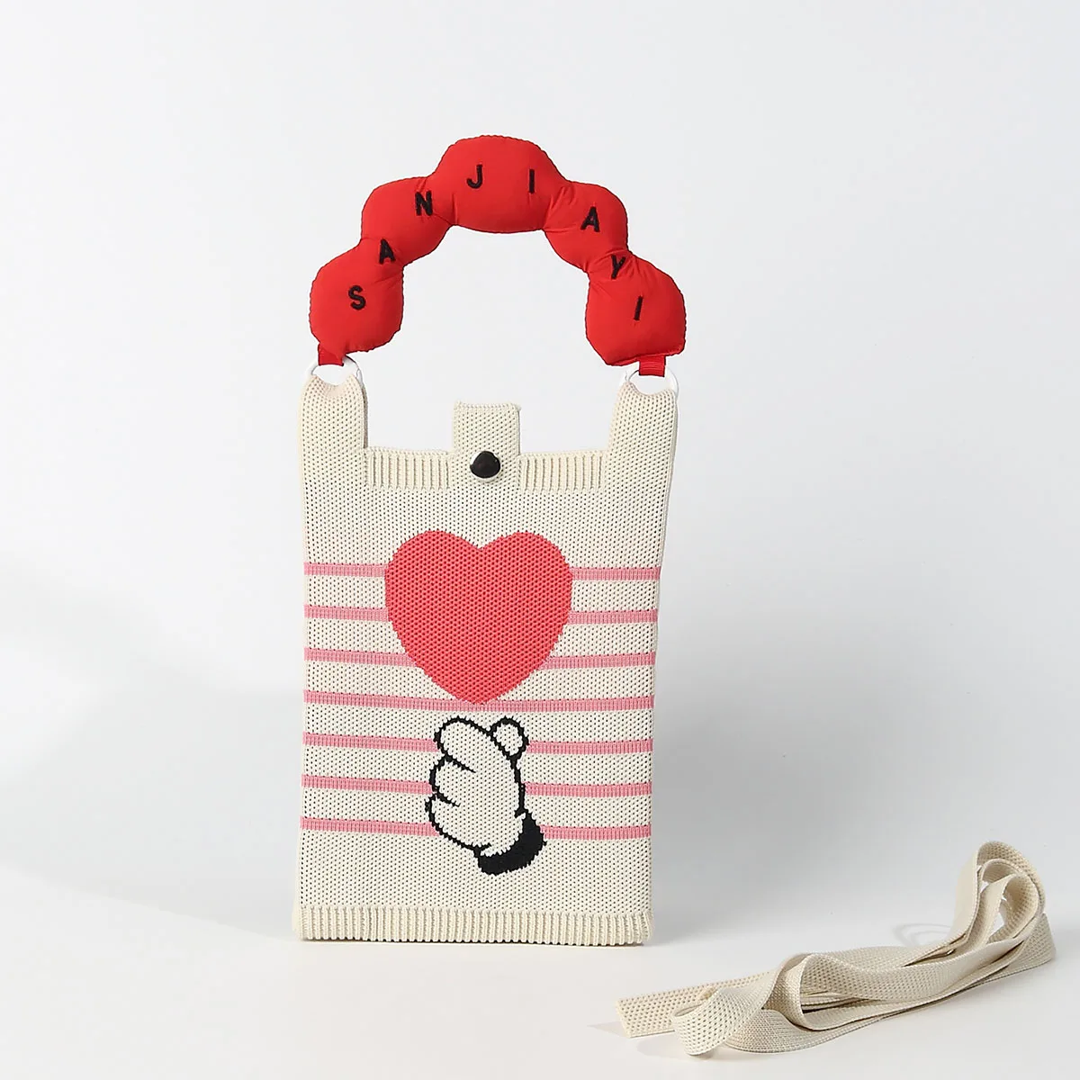 Cute, Warm and Romantic Heart-Knitted Diagonal Mobile Phone Bag, Suitable for Daily Outings, Outdoor Commuting, Shopping, Travel and Vacation, Carrying Mobile Phone Lipstick Keys, Suitable for a Variety of Occasions, Casual, Lightweight and Versatile