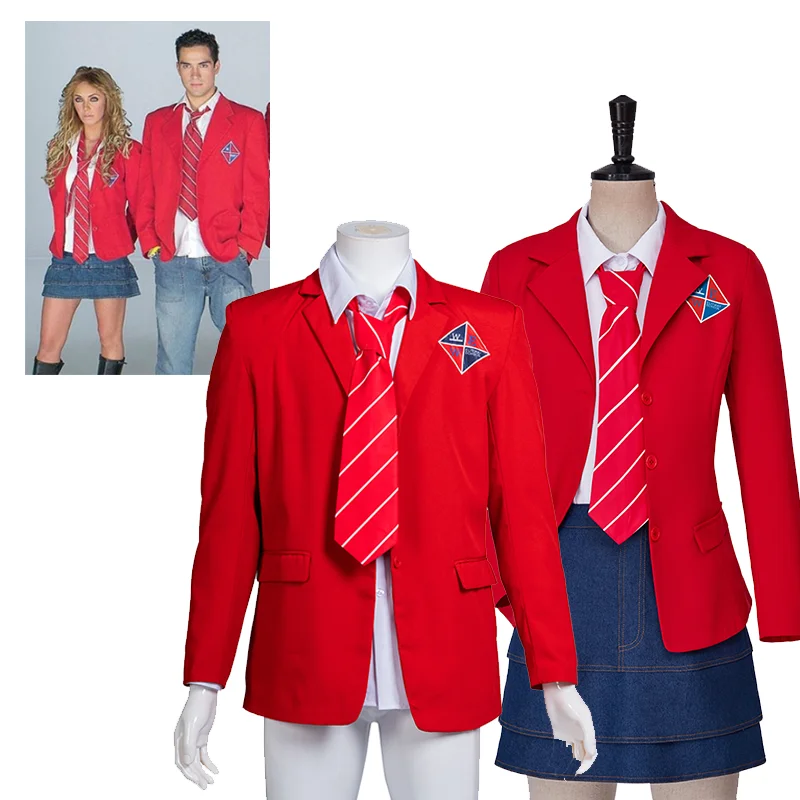 TV Rebelde School Uniform Cosplay Costume red shirt jacket tie tie unisex campus uniform complete set