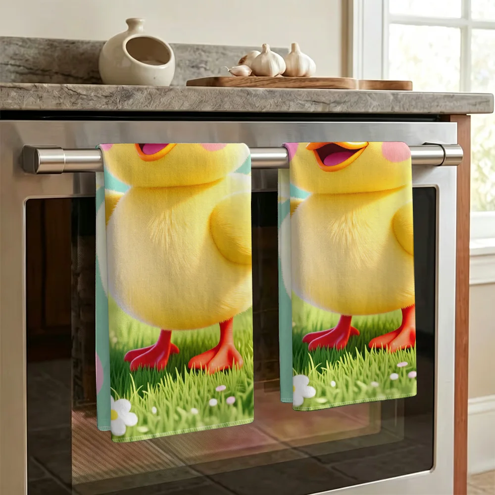 1pc/2pcs Cute Duckling Print Kitchen Towel-Super absorbent, reusable polyester dish cloths, perfect for home decor, cooking, bak