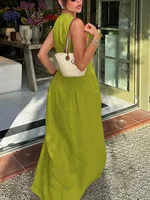 UOOZEE Office Lady Commute Pleated A-line Dress 2026 New Summer Fashion Solid Color Sleeveless Zipper Evening Maxi Dresses - Image 2