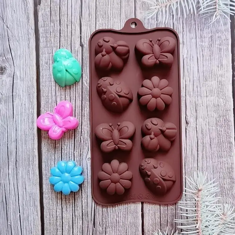 8-Piece Creative Food-Grade Silicone Insect Butterfly Chocolate DIY Cake Mold High Temperature Resistant