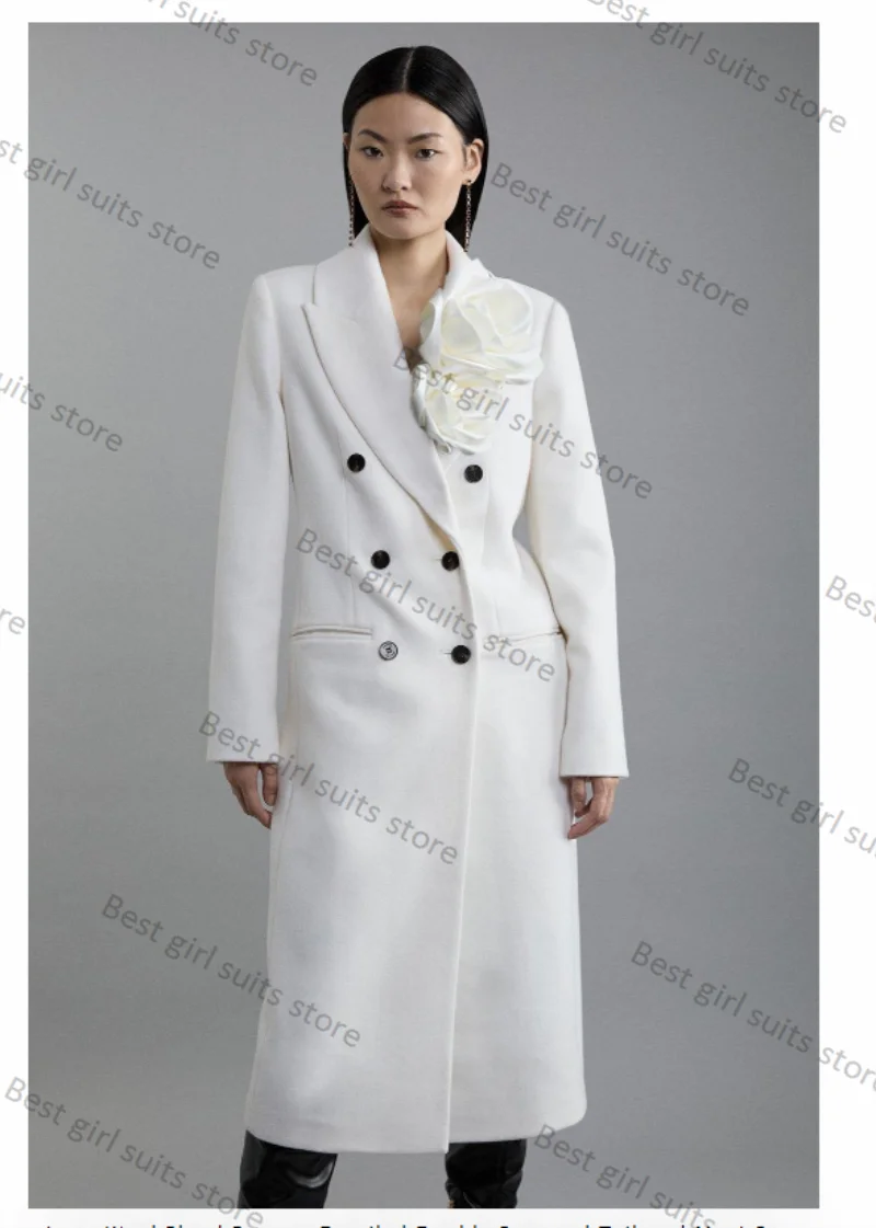 White Cashmere Wool Women Suit Skirt 1 Piece Long Blazer Prom Dress Double Breast Formal Office Lady Jacket Customized Overcoat