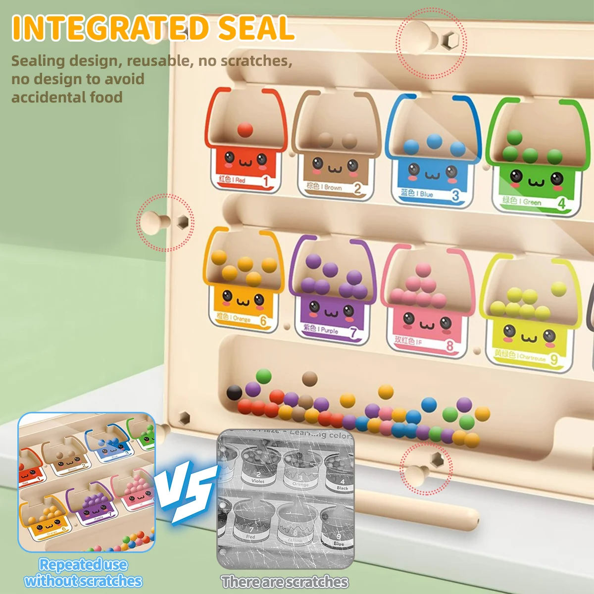 ألعاب مونتيسوري 2 في 1 متاهة خشبية مغناطيسية بأرقام ألوان مغناطيسية مع لوحة رسم للأطفال تعلم العد في مرحلة ما قبل المدرسة
