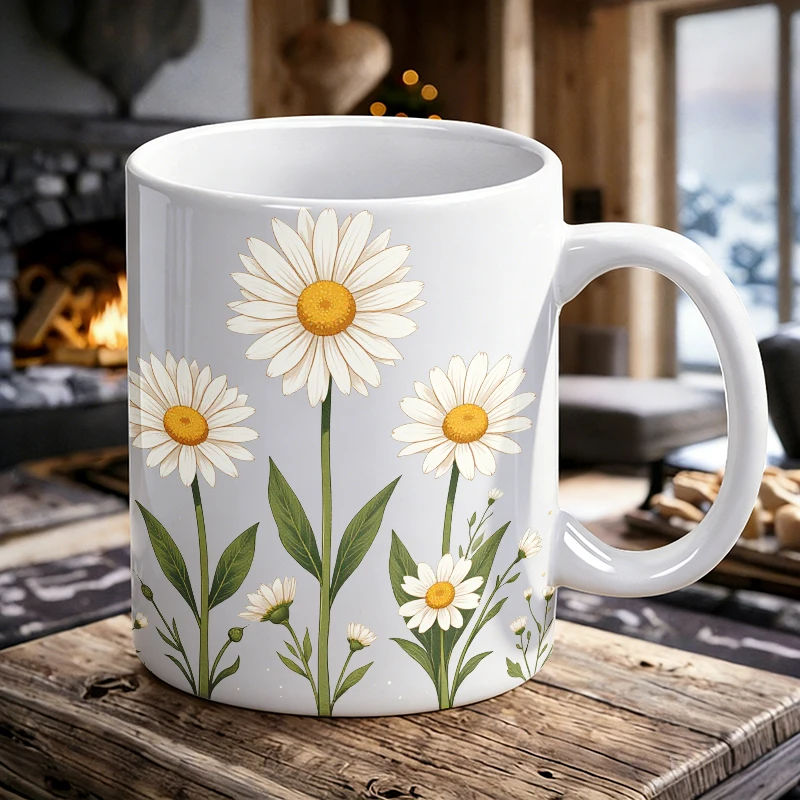 

1PCS Creative Fresh Daisy Ceramic Cup, Coffee Cup, Milk Cup, Office Tea Cup, Drinking Cup, Does Not Fade, Gift for Friends