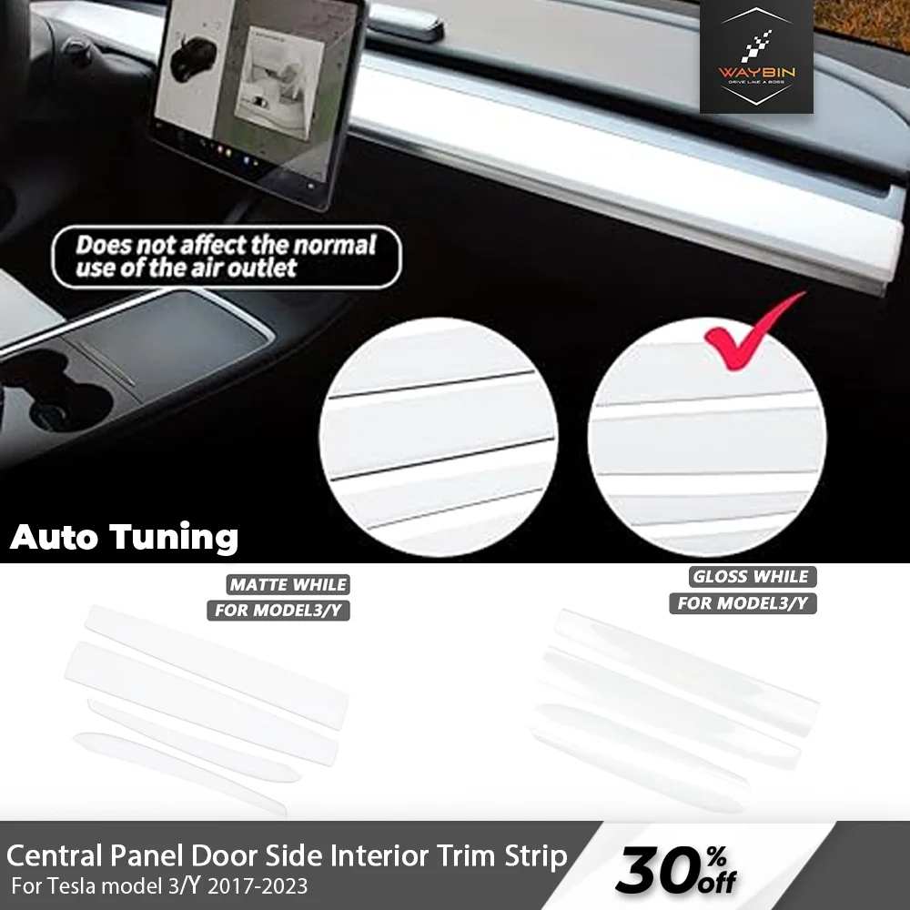 

Central Panel Door Side Interior For Tesla Model 3 Y 2017-2024 4Pcs Car Front Dashboard Trim Strip ABS Glossy Matte White Tuning