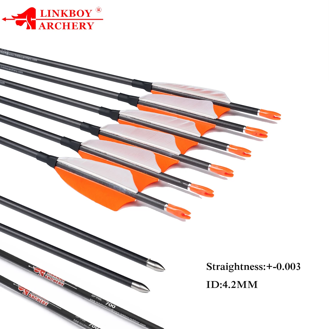 

Linkboy-Archery Carbon Arrow, ID4.2mm, 30 "Spine 500, 3" Turkey Feather Nocks, Recurve Bow, Longbow Shooting, 12Pcs