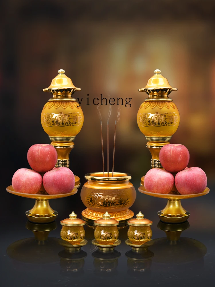 LYY  Buddha Supplies Daquan Incense Burner Offering Set Glazed God of Wealth Offering Buddha Front Wine Glass
