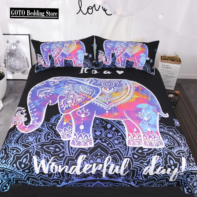 

Indian Elephant 3 Pcs Duvet Cover Sets King Size Bedding Set Housse De Couette 240x220 Double Bed Duvet Covers 100% Cotton