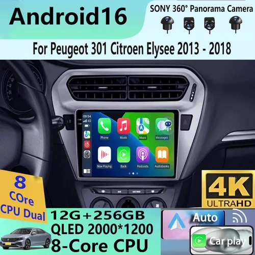 Imagen 1 del producto Radio para coche Android 16 para Peugeot 301 Citroen Elysee 2013 2014 2015 2016 2017 2018 Reproductor Multimedia Estéreo Carplay 2din Audio BT