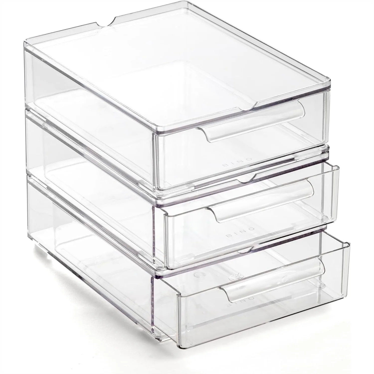 

Clear Stackable Storage Drawers, 3 Pack - Durable Plastic Organizer with Built-In Handles for Kitchen Bathroom Office