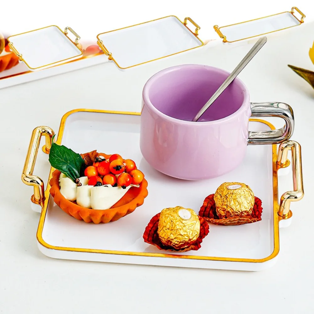 

Nordic Style Plastic Tray with Handles Rectangular Foods Cosmetic Perfume Jewelry Display Tray for Hotel Bandejas Para Comida