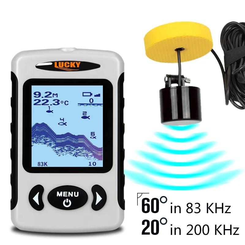 럭키 FF718D 2.2인치 LCD 휴대용 어군탐지기 200KHz/83KHz 듀얼 소나 주파수 100M 감지기 (얼음낚시용)
