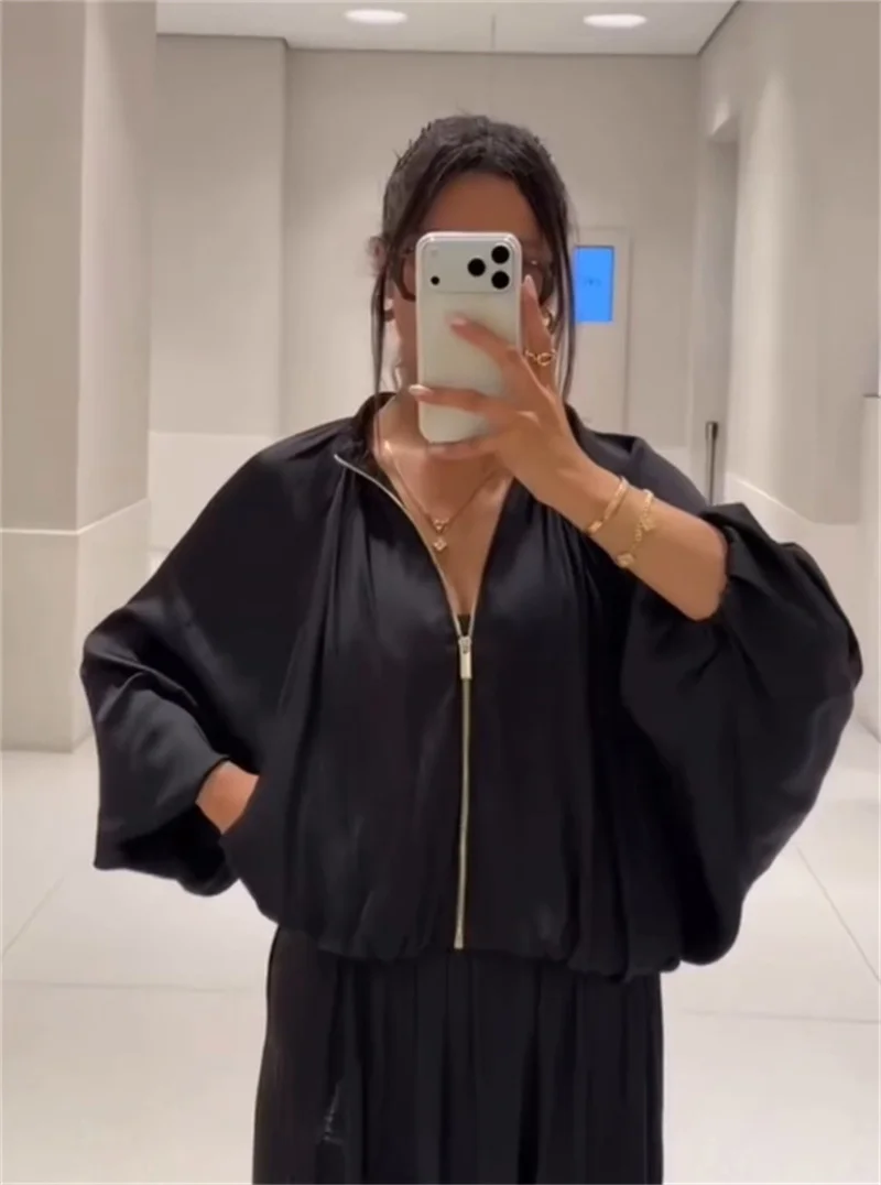 Guobioziy 2026 Women's Jacket Fall New Arrival Black Long-Sleeve Batwing Loose Fit Parka Jacket Casual Fashion Trendy Style
