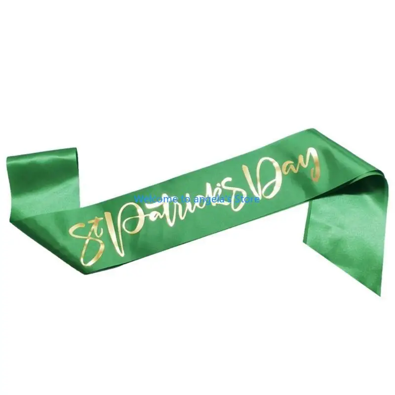 X4YC Patricks Day Green Sash Shoulder Strap Bow Headband Head Bopper Irish Hair Hoop Costume Accessory Party Supplies