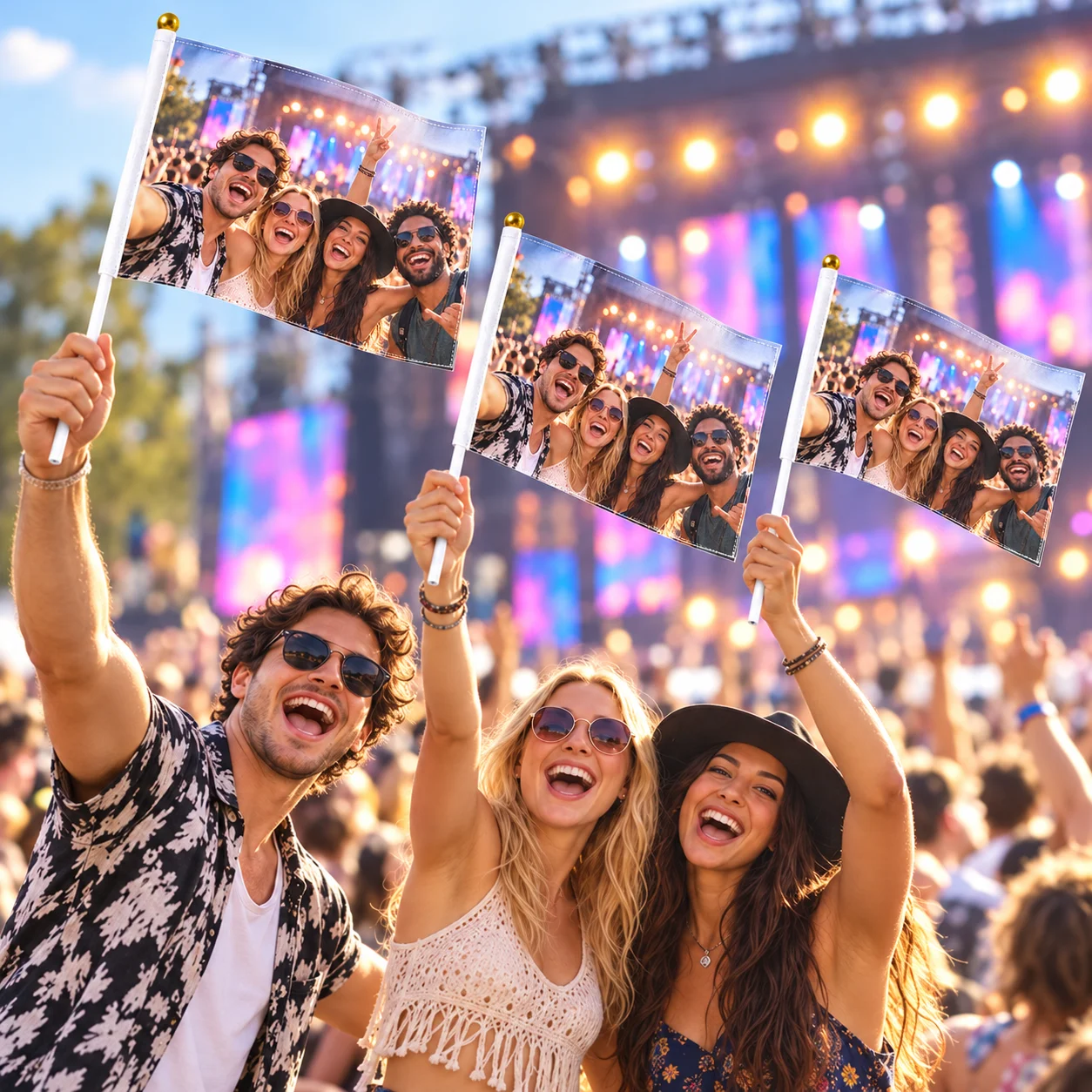 Custom Handheld Flags Personalized Photo Logo Small Waving Flags with White Plastic Sticks for School Events Fan Parties 30pcs