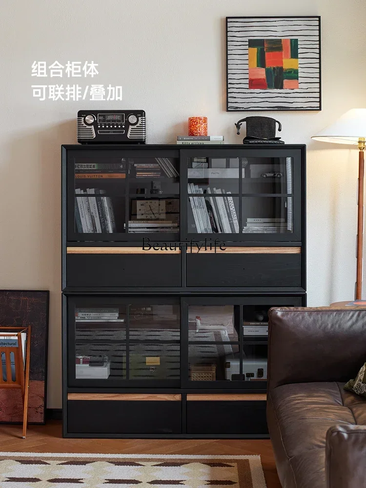 

yj21 Living room TV cabinet Low cabinet Locker Solid wood glass display bookcase