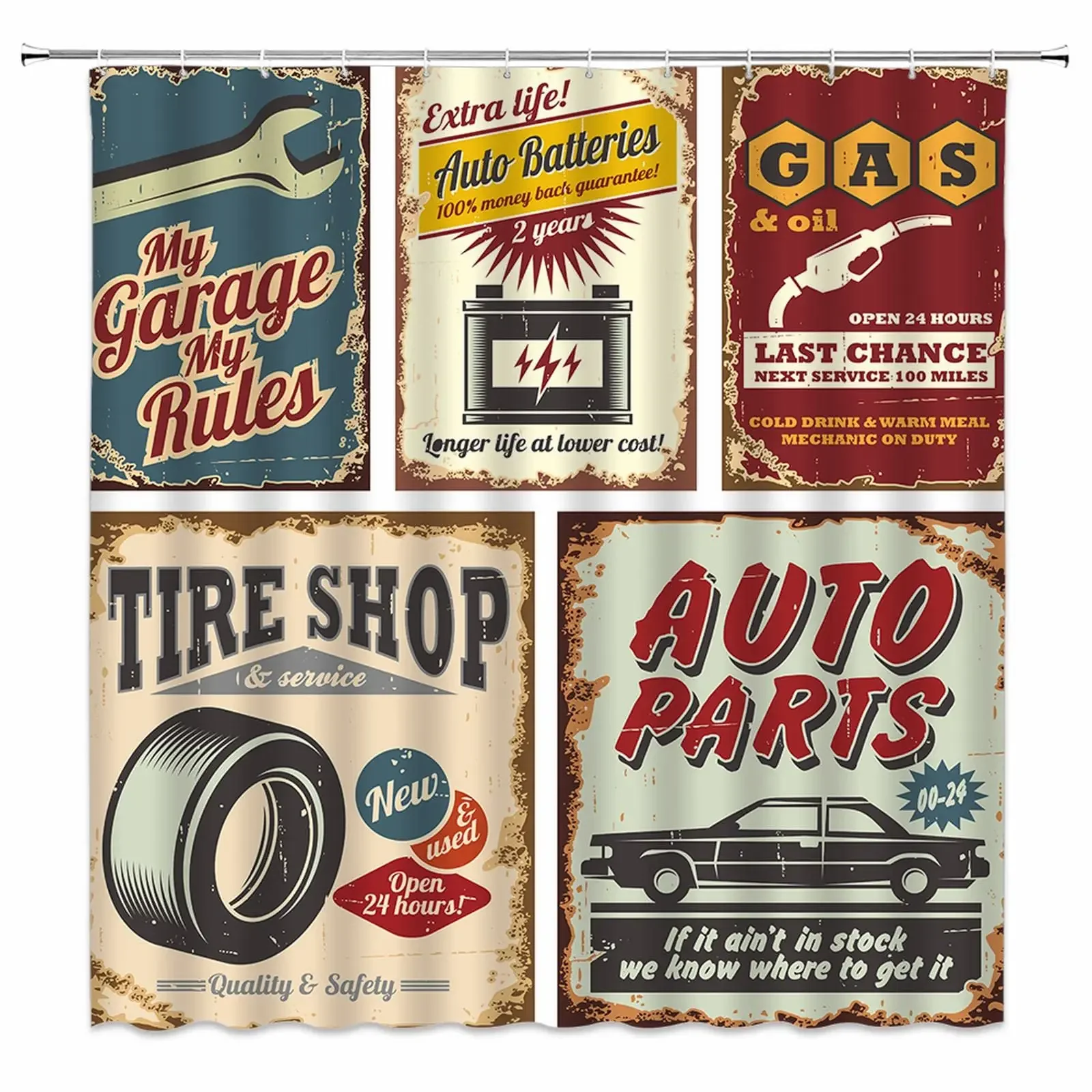 Car License Plate Shower Curtain Old Rusty Metal Sign Retro American Truck Poster Waterproof Bathroom Curtains Decor with Hooks