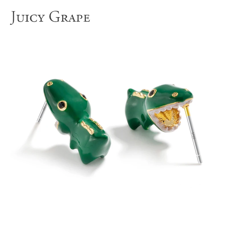Hand-Painted Enamel 925 Silver Needle Copper Plated 18K Small Crocodile Earrings for Joy And Security Bringing