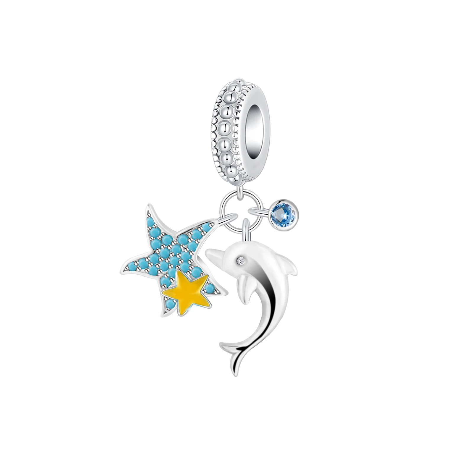 

925 Sterling Silver Starfish dolphin blue gem Pendant Charm Fit Original Pandora Charms Bracelets Women DIY Jewelry Gift