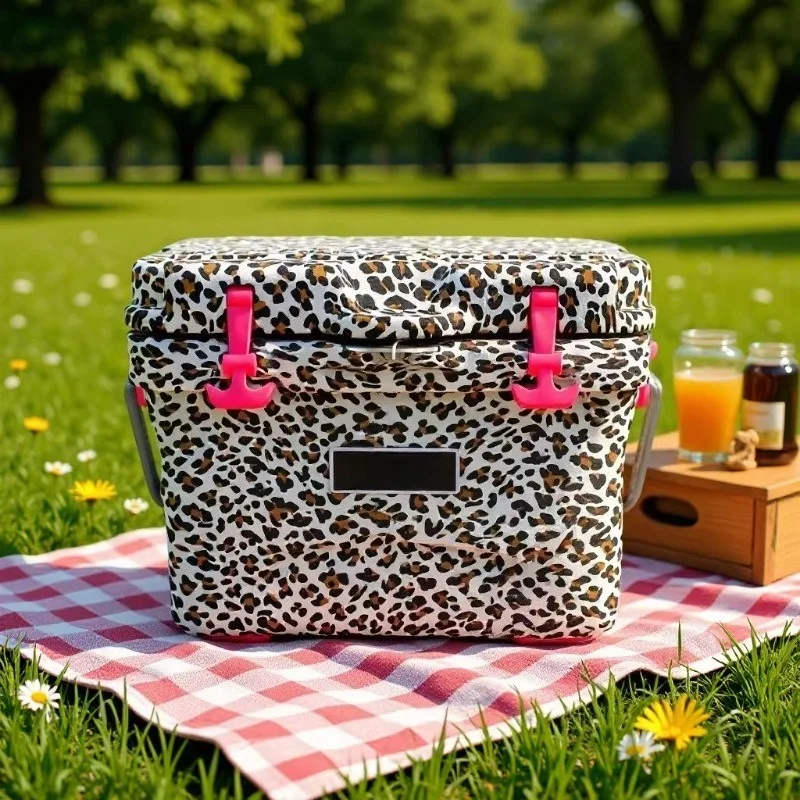 Outdoor Leopard Pattern Thermal Cooler Box Large Capacity Car Camping Stall Insulated Ice Bucket Food Cold Storage Fridge