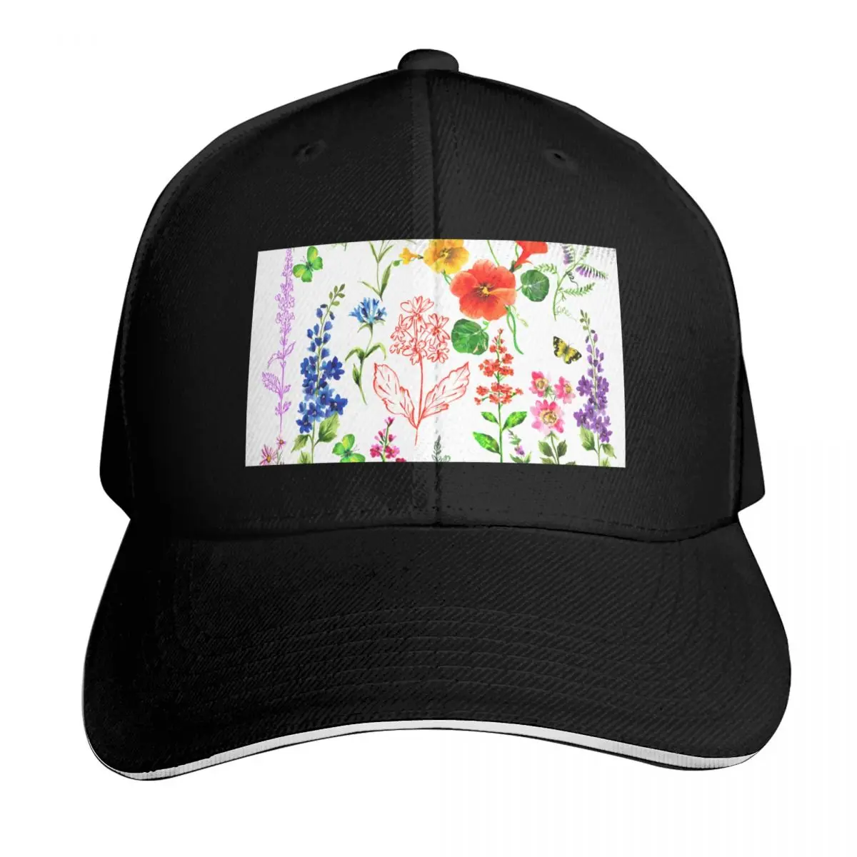 Floral Field Baseball Cap Strapback Dad Hat Six Panel Structured Crown Sun Protection UPF 50+