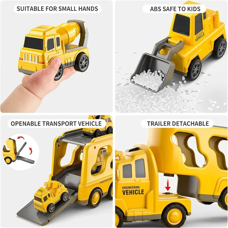 Conjuntos de modelos de vehículos de ingeniería, excavadora, Bulldozer educativo para niños pequeños, regalo, camión portador fundido a presión, coches de juguete