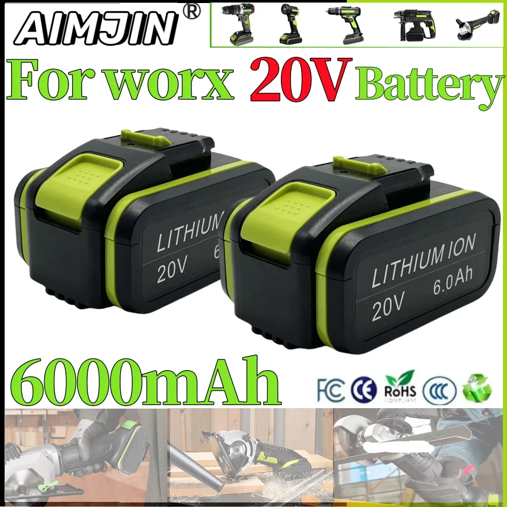 

For WORX 20V battery 6000mAh Lithium Rechargeable WA3553 WA3551 WA3553.1 WA3572 WA3570 for All WORX Electric and Garden Tools