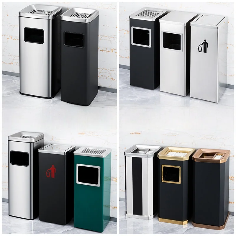 Stainless Steel Hotel Lobby Trash Can Ashtray Column Outdoor Smoking Elevator Entrance Stand up Metal Waste Bin Garbage Can