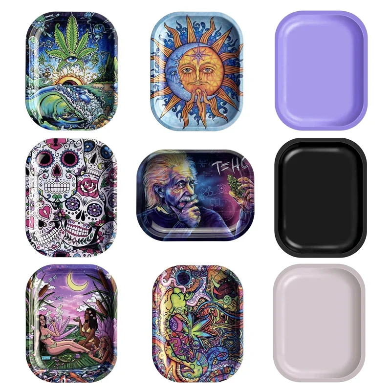 18*14 سنتيمتر المعادن التبغ المتداول صينية السجائر المشتركة التدخين اكسسوارات طبق القصدير تخزين لوحة حاوية صغيرة الأسطوانة #1