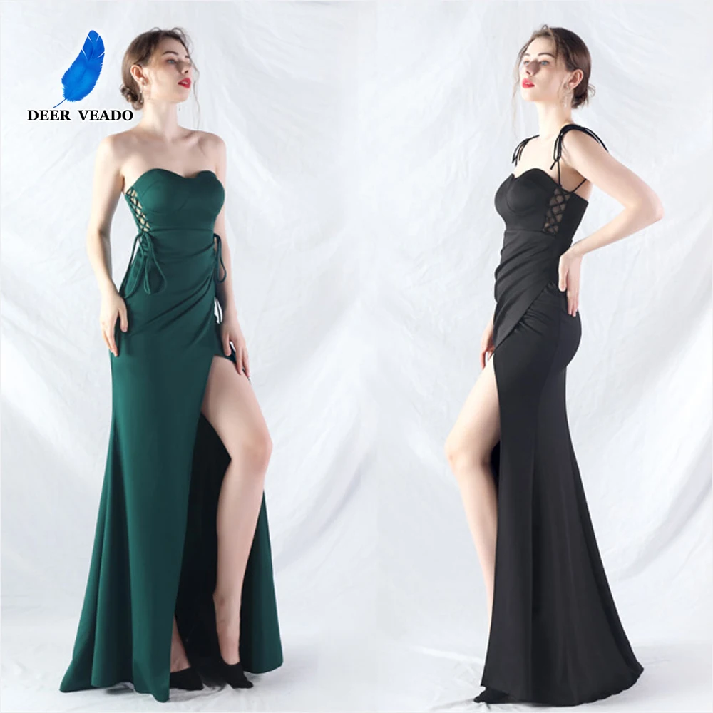 

DEERVEADO Soft Satin Evening Dress for Woman Elegant Mermaid Slit Wedding Party Dress Prom Gown Formal Occasion Dresses Long