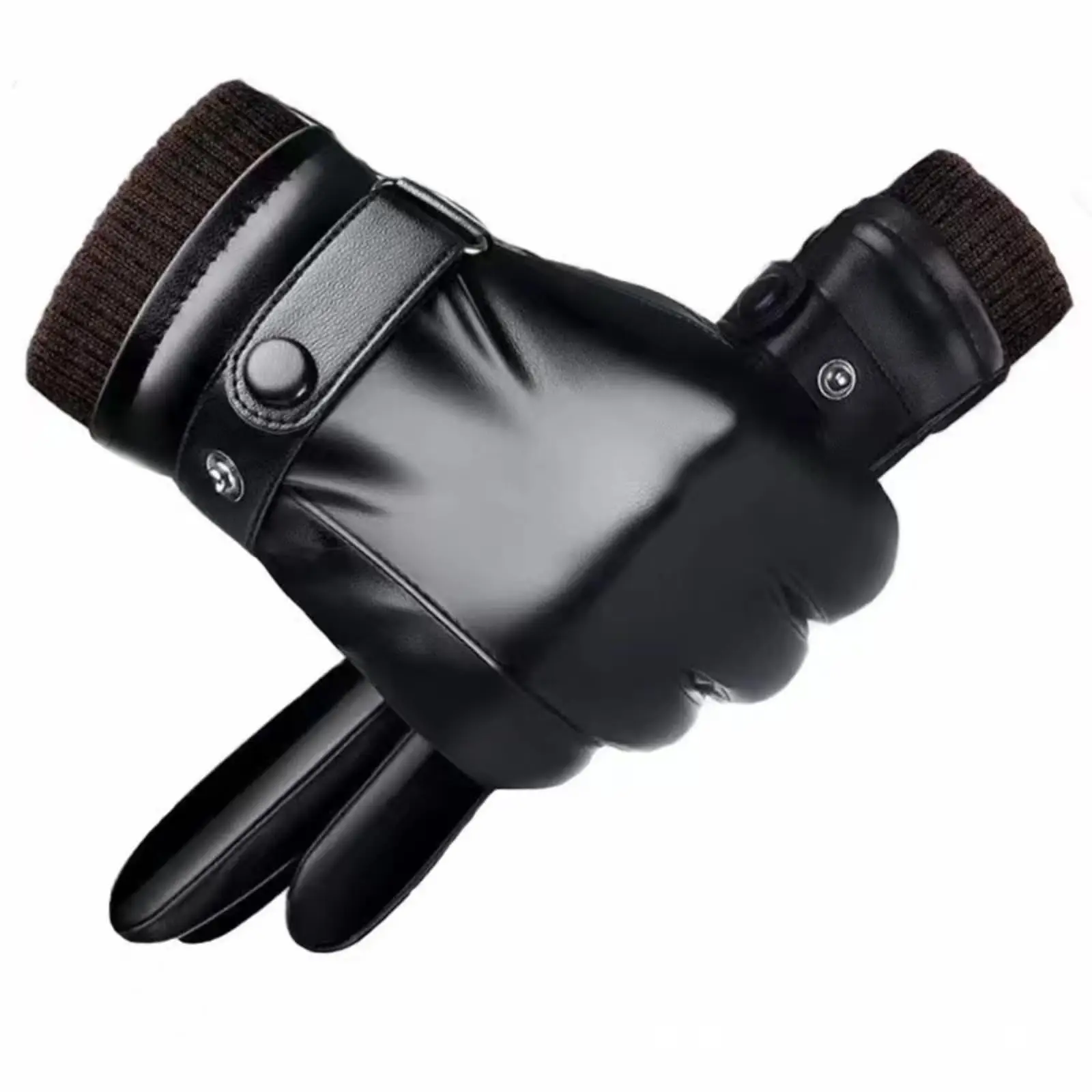 

Men's Black Leather Winter Gloves Touch Display Compatible Outdoor Cycling Real Sheepskin Keep Warm Driving Motorcycle Gloves