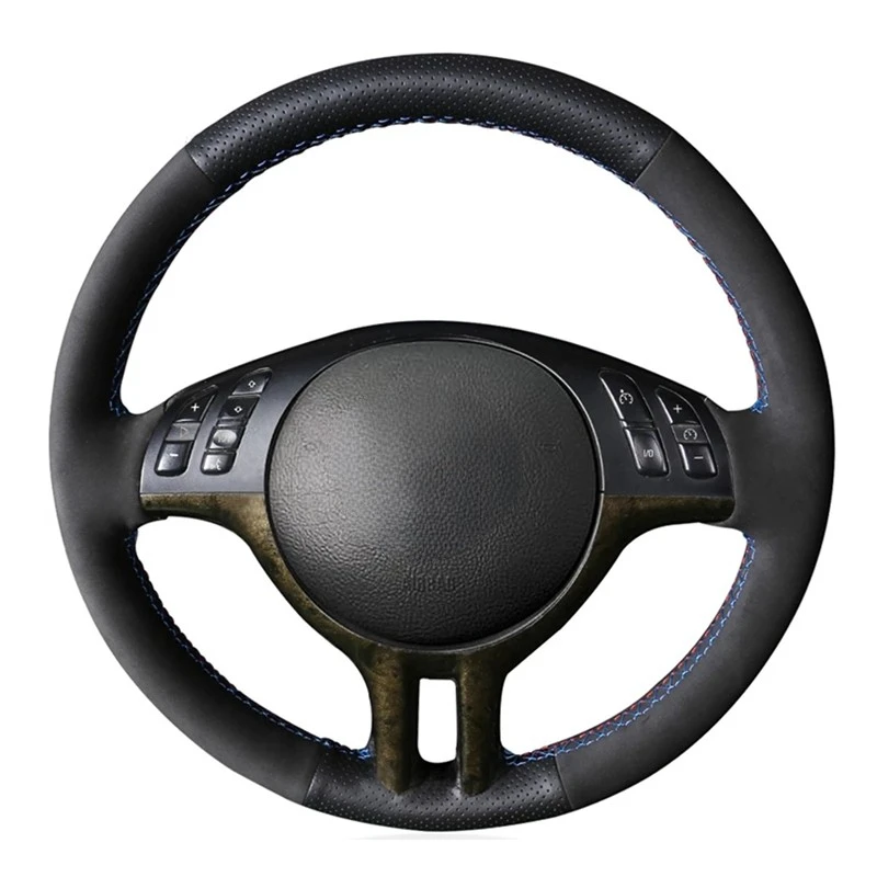 Car Steering Wheel Cover Soft Black Suede For BMW 3 Series E46 2000-2006 5 Series E39 2000-2003 E53 X5 Z3 E36 2000-2002