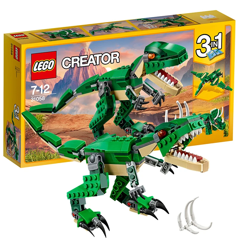 

LEGO 31058 Creator 3 в 1: Мощная игрушка-динозавр, трансформирующаяся из Тираннозавра Рекса в Трицератопса и Птеродактиля.