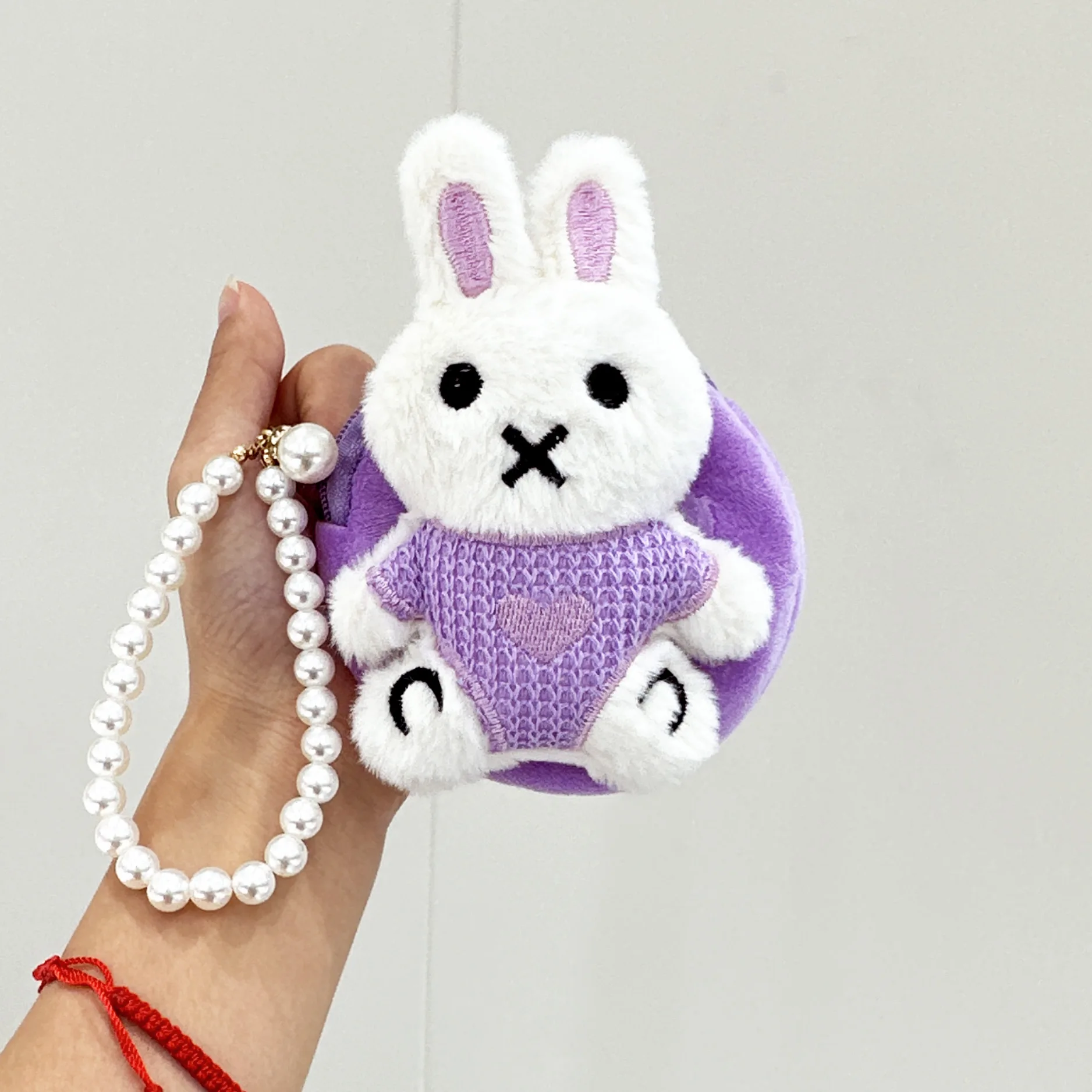 Simpatico cartone animato peluche coniglio portamonete braccialetto di perle catena appesa ciondolo borsa squisita ciondolo chiave auto