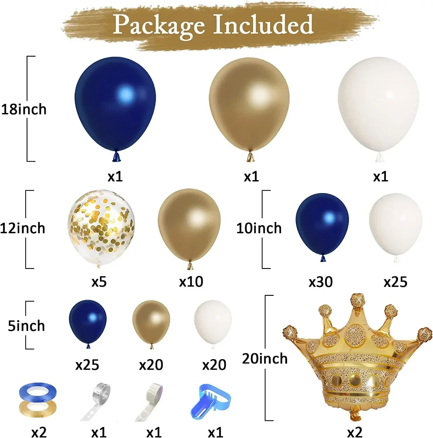 Royal Prince Balloon Garland Arch, Blue and Gold Crown Balloons, Prince Baby Shower Decorations, Birthday Party Supplies for Boy