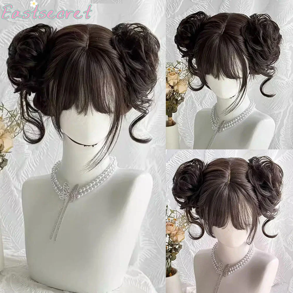 EAST Dragon Beard Grasp Clip Double Maruko Head Short Hairpiece Female Lolita Daily Synthetic Wig