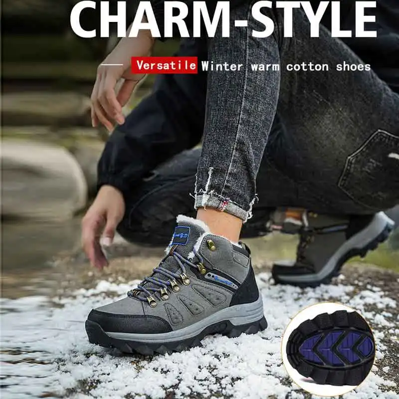 

Autumn and winter warm cotton high-top outdoor hiking shoes couple thickened non-slip walking shoes