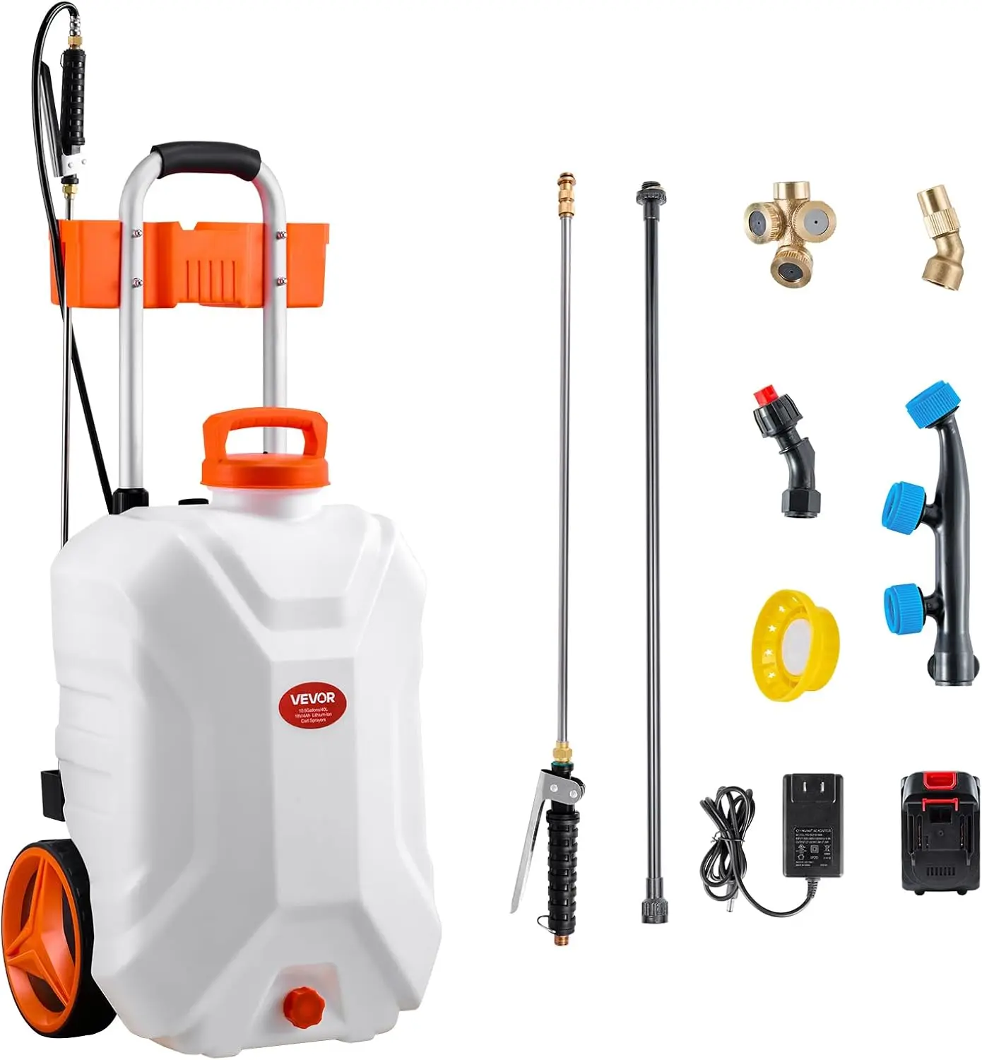 

Battery-Powered Sprayer with Wheeled Cart, 10 Gallons Electric Weed Sprayer, Adjustable 0-80 PSI, Yard Lawn Sprayers with Wheels