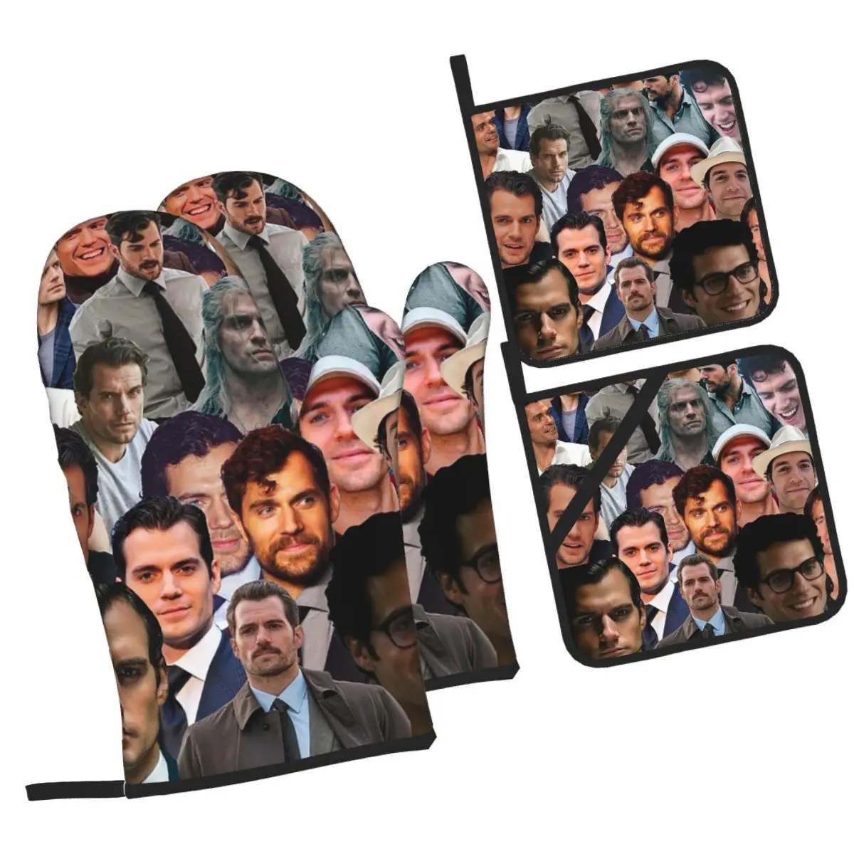 Henry Cavill Photo Collage 1 Oven Mitts and Pot Holder Sets of 4 for Baking Kitchen Cooking BBQ Resistant Non-Slip Gloves