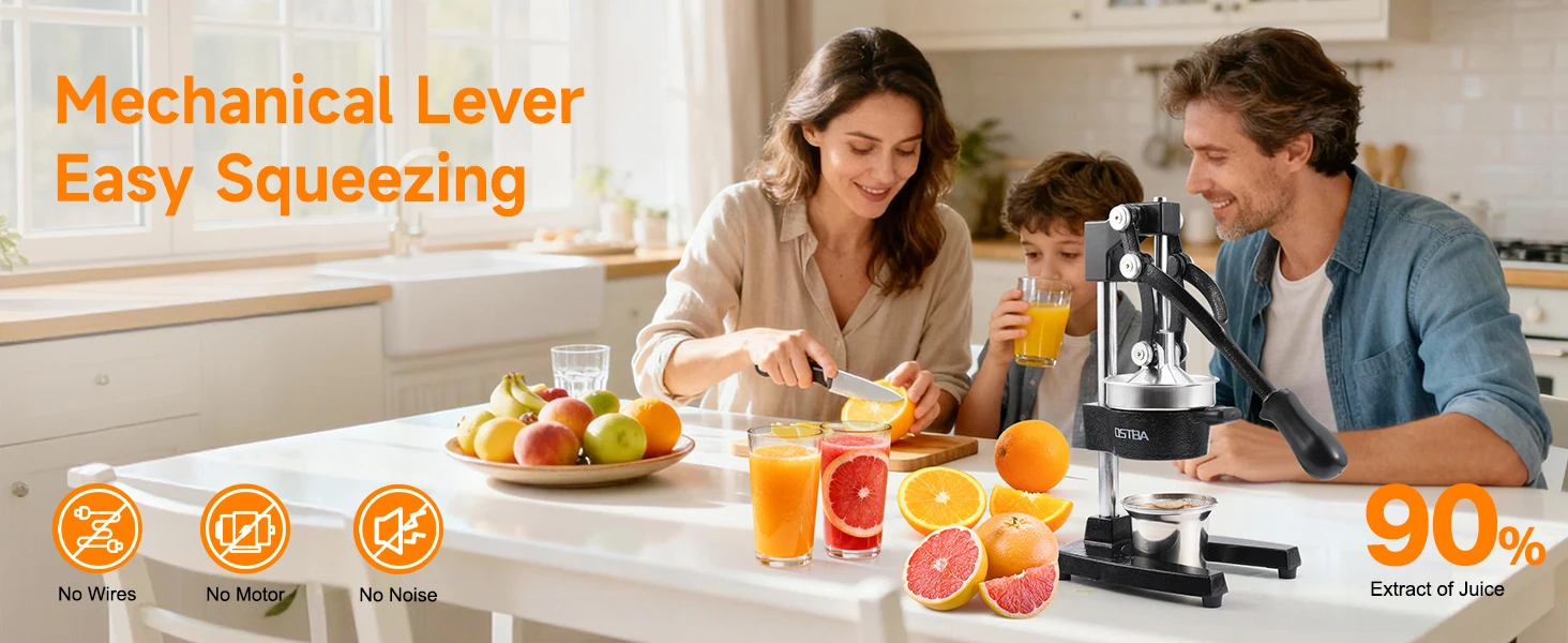 Cast Iron Manual Citrus Juicer, Heavy Duty Hand Press Orange Juicer with Stainless Steel Cup & Strainer, Commercial Grade Lemon Squeezer for Orange, Lemon, Lime, Grapefruit, Pomegranate