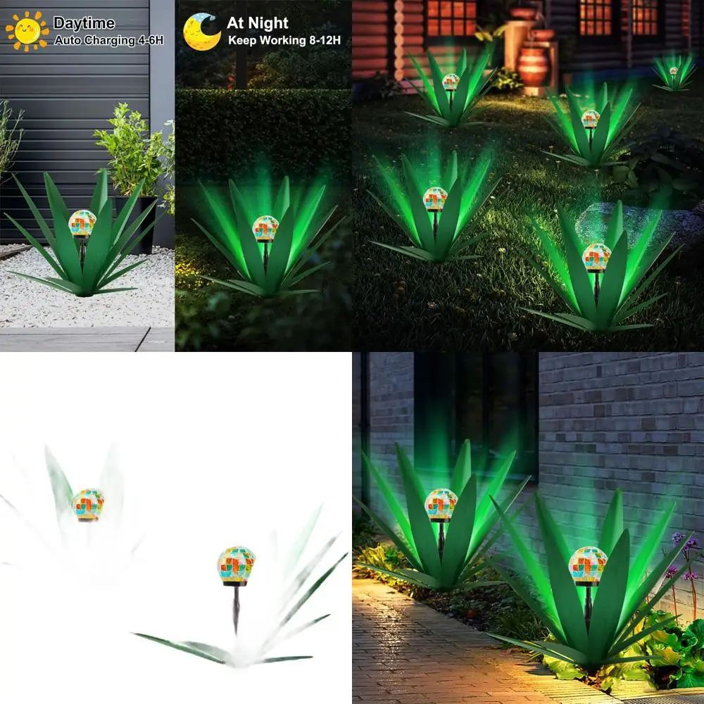 

Solar-Powered Rustic Agave Metal Garden Statues for Outdoor Patio, Handcrafted Desert-Themed Lawn Decor (2 Solar Green)