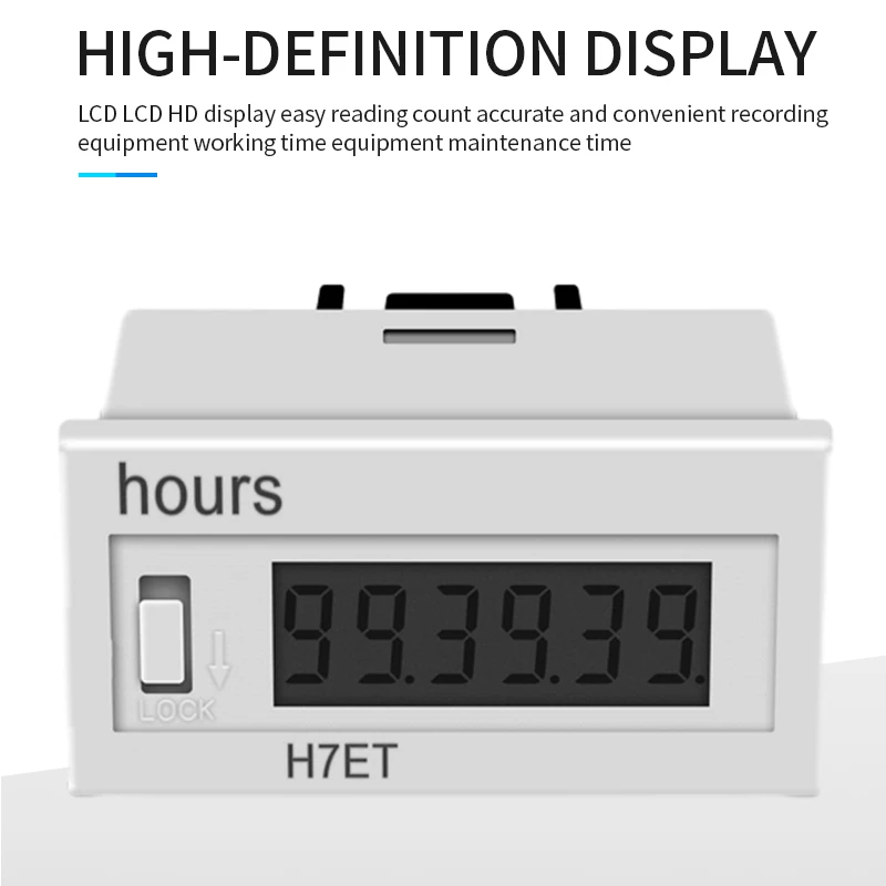 AC100-240V Timer cumulative Hours no voltage DC 5-48V Lock key 6 digit LCD Counts 9999H59M Hours meter