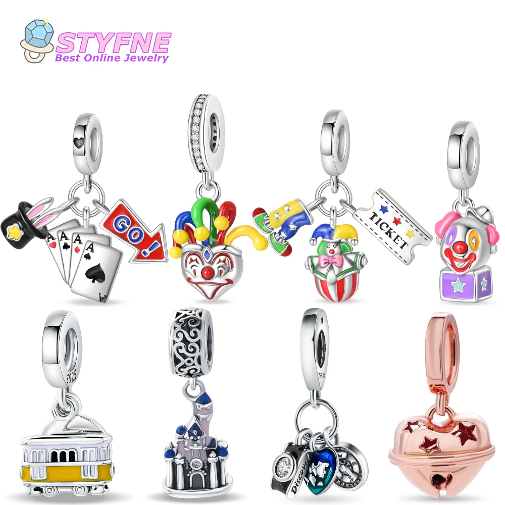 925 Sterling Silver Clown Poker Show 3 Piece Pendant Set Beads Charms fit Bracelets and Necklaces Dangle Pendants Fine Jewelry