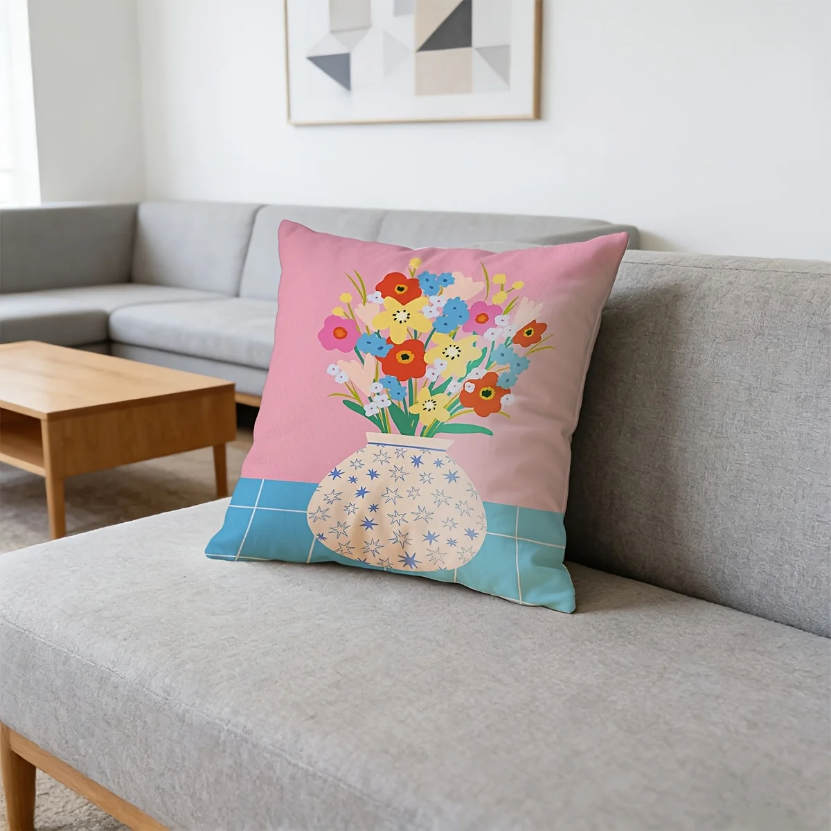Double Sided Boho Colorful Flower Vase Pillow Cover Cute Floral Bouquet Print Soft Throw Pillow Case for Home Decor Gift