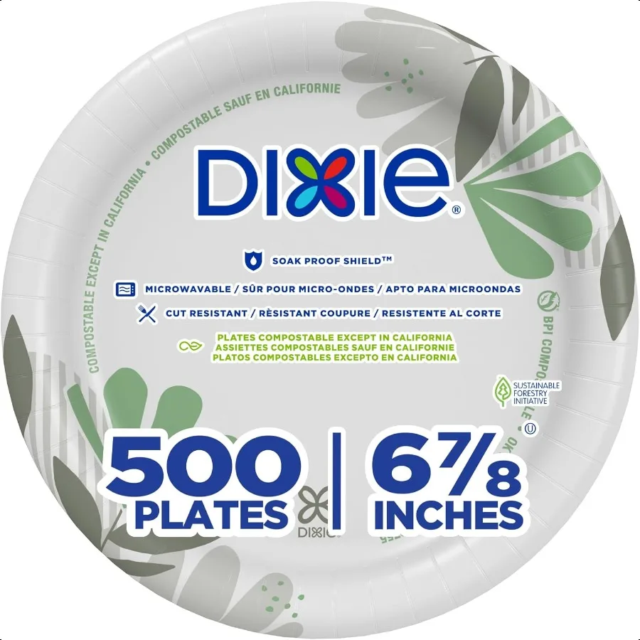 

Dixie 6.8 Inch MediumWeight Paper Plates By GP PRO Pathways Botanical Design 500 Count 125 Plates Per Pack 4 Packs Per Case UX